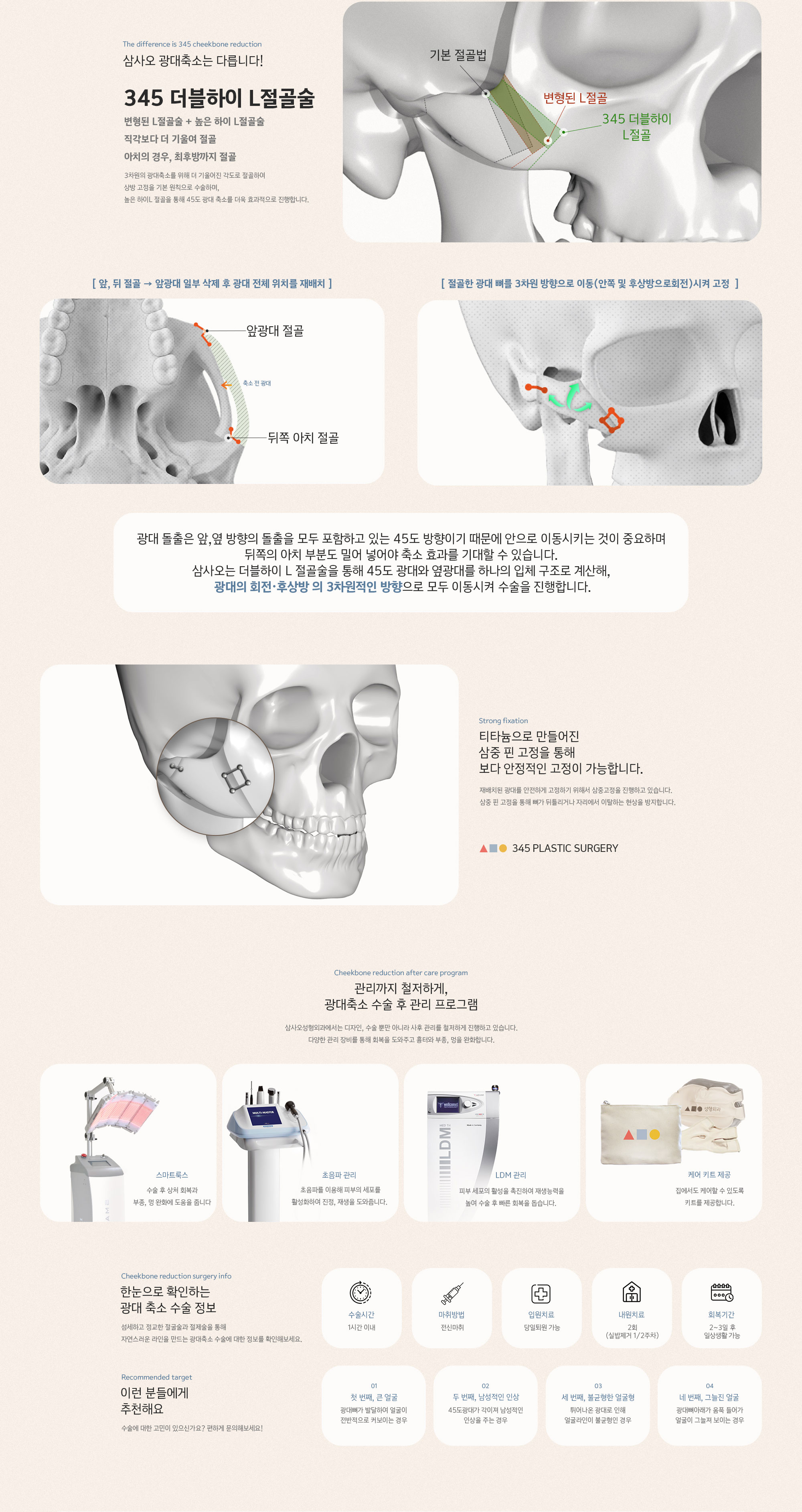 남자 윤곽 수술은 크게 턱, 턱끝, 광대 3가지 부분으로 나눠질 수 있습니다.각 부위별로만 판단하는 것이 아닌 전체적인 조화를 생각하여 세련된 얼굴형을 만들어드리고 있습니다.